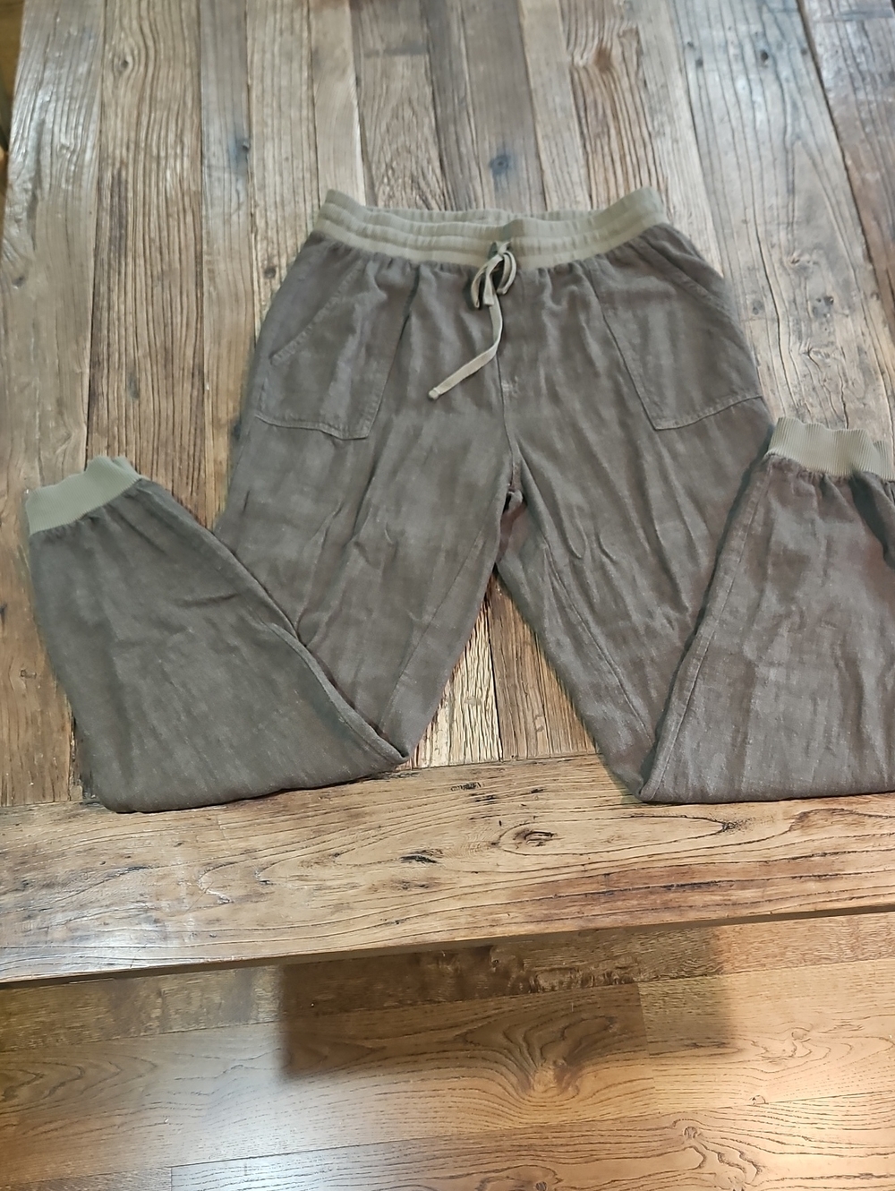 Bobi Los Angeles Cotton Linen Blend Olive Green Pants Size Medium